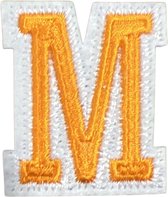 Alfabet Letter Strijk Embleem Patch Oranje Wit Letter M / 3.5 cm / 4.5 cm