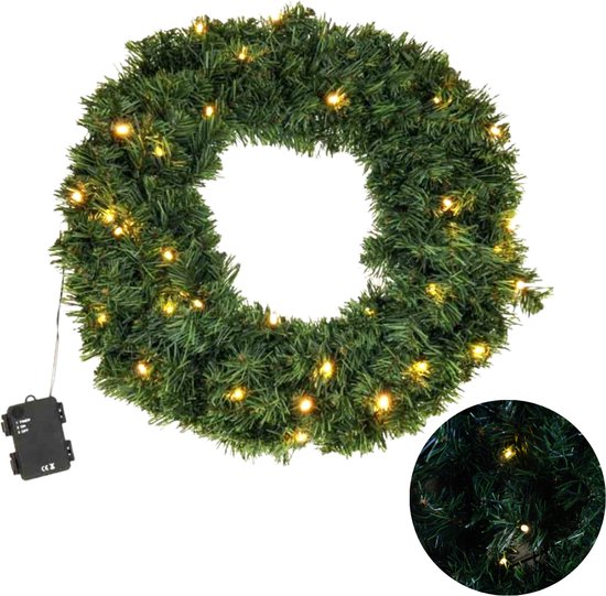 Cheqo® Kerstkrans met LED Verlichting - Krans - Kerstdecoratie - Kerstmis - Met Timer Functie - ø50 cm