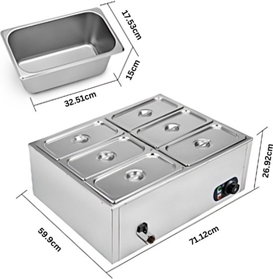 Happyment Buffetwarmer PRO - Buffetwarmer Electrisch - Chafing Dish - Warmhoudbakken - 6 Delig — afbeelding 5