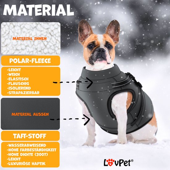 Jinpet Hond Jas Met Harnas Winter Hond Jas Fleece Hond Jas Waterdichte Hond Jas Rits Hond Jas Kleine Hond Kleding Hond Jas Met Reflecterende Harnas voor Smal Medium Grote Honden S-4XL