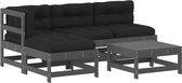 vidaXL - 5-delige - Loungeset - met - kussens - massief - hout - grijs