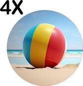 BWK Luxe Ronde Placemat - Strandbal op het Strand bij een Zonnige Dag - Set van 4 Placemats - 50x50 cm - 2 mm dik Vinyl - Anti Slip - Afneembaar