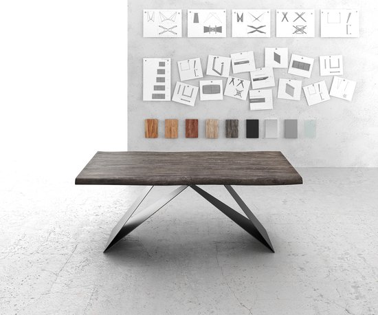 Table à manger Edge acacia platine 200x100 XL structure en V acier plat noir table à manger Live Edge