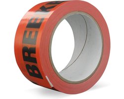 Van Duinen TechnoTape Bedrukte verpakkingstape PVC Solvent Oranje zwarte 50 mm x 66 m x 33µ Tekst: BREEKBAAR