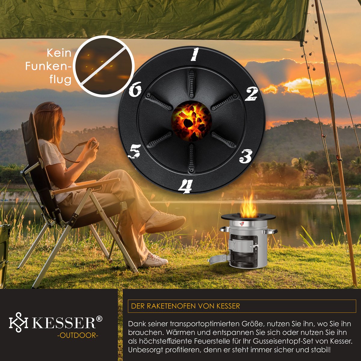 Raketenofen BBQ Feuerstelle Ofen Grill Dutch Oven Camping Holzofen mit Tasche DE