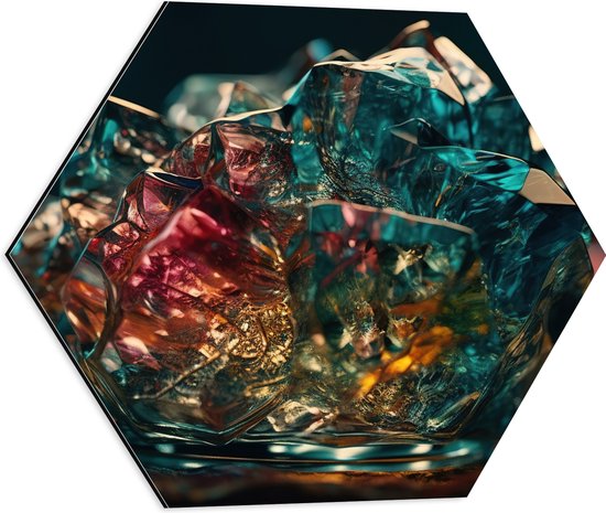 Dibond Hexagon - Kristal - Glas - Kleuren - 50x43.5 cm Foto op Hexagon (Met Ophangsysteem)