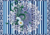 Fotobehang - Vlies Behang - Luxe Ornament blauw - Abstact - Patroon - 312 x 219 cm