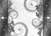 Fotobehang - Vlies Behang - Zilveren Bloemen Versieringen - 208 x 146 cm