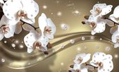 Fotobehang - Vlies Behang - Sprankelende Orchideeën en Diamanten - 254 x 184 cm
