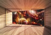 Fotobehang - Vlies Behang - Planeten en Sterren Terras Zicht 3D - Universum - Ruimte - Heelal - Cosmos - 312 x 219 cm