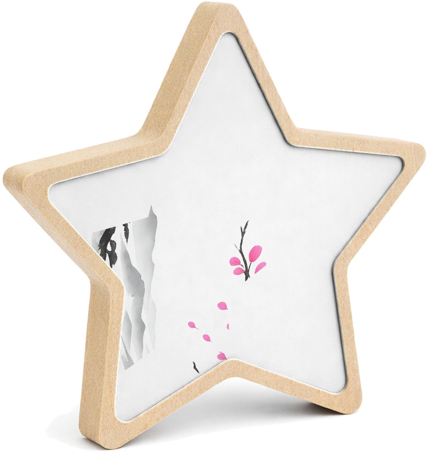 Mr Cadeautjes MDF fotolijst ster 14 x 13,5 - design Rustige bergsfeer met botanische accentkleur | cadeau Wit