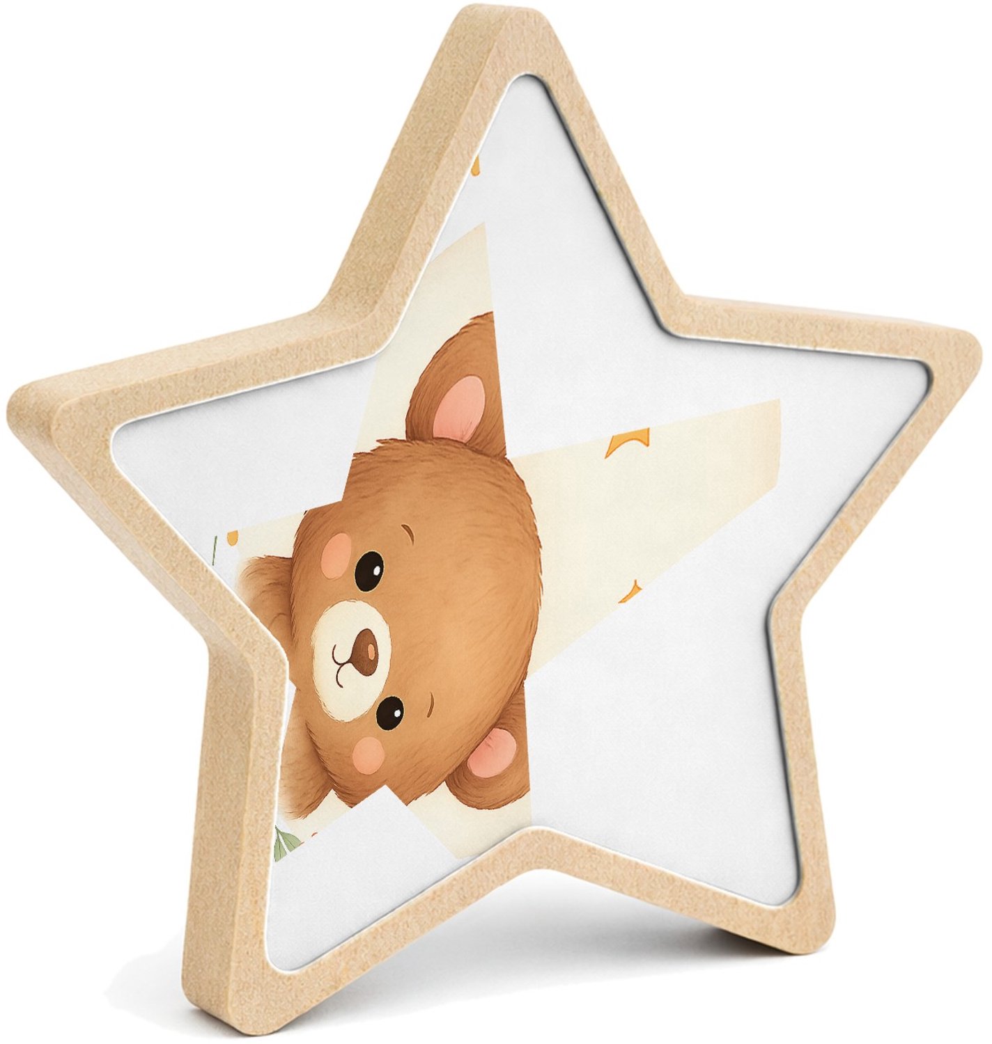 Mr Cadeautjes MDF fotolijst ster 14 x 13,5 - design Rustige bosvrienden in zachte boogvormen | cadeau Wit