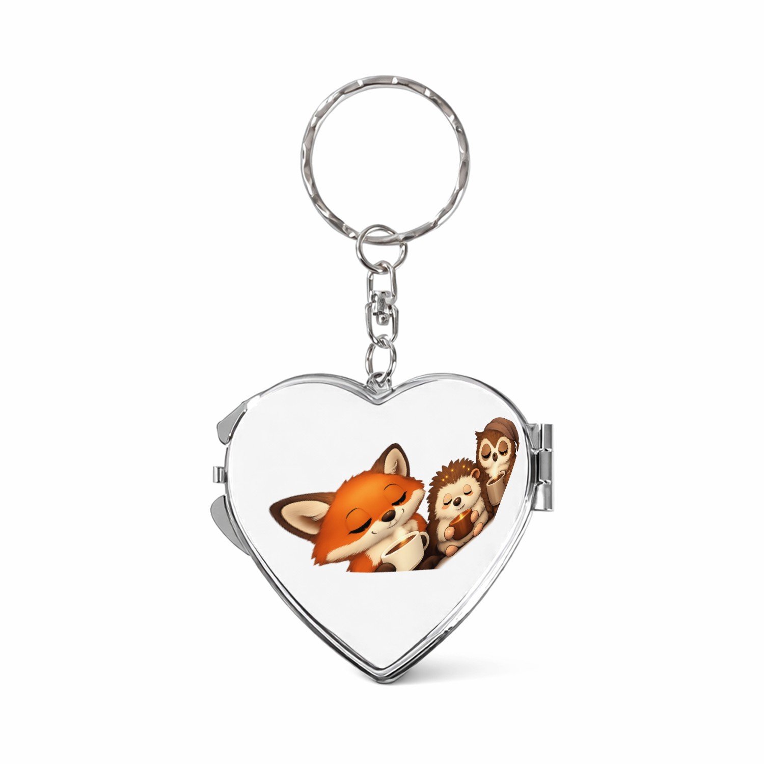 Mr Cadeautjes Sleutelhanger hart ~4,5 cm - design Een warme reeks van slaperige bosdieren met een ochtenddrank | cadeau