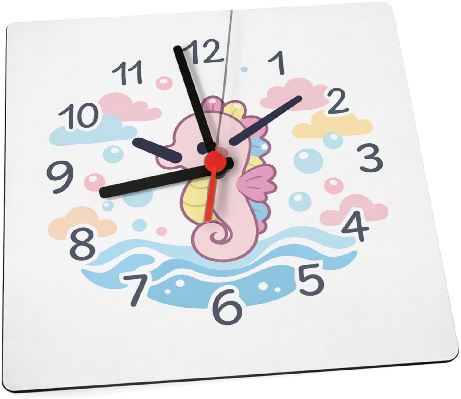 Mr Cadeautjes Klok 19 x 19 - design Onderwaterklok met een schattige zeepaardje-illustratie | cadeau Wit
