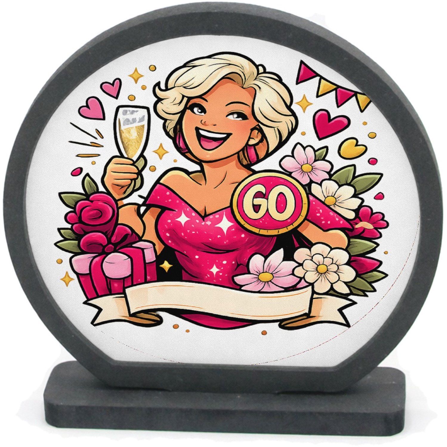 Mr Cadeautjes Houten fotolijst rond met MDF inleg - design Glamoureuze jubileumviering met een andere levensfase en een | cadeau Wit