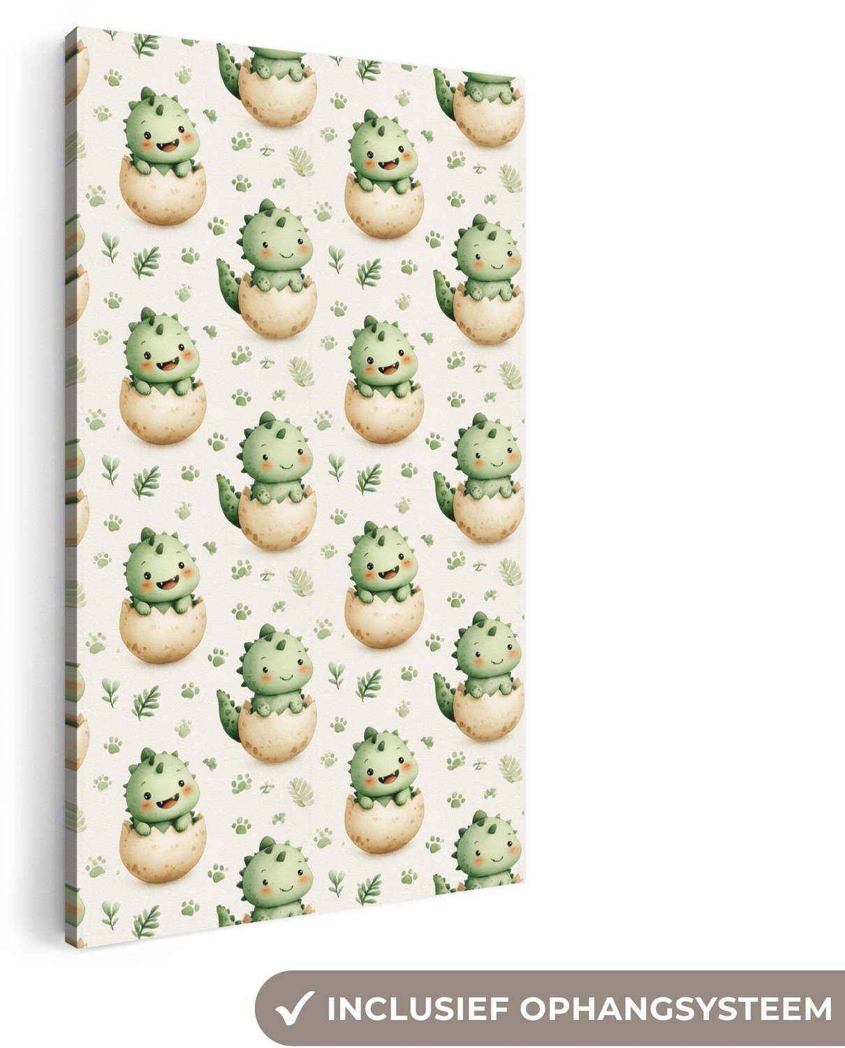 Canvas schilderij 80x160 cm - Exclusieve wanddecoratie Dino - Eieren - Groen - Muurdecoratie woonkamer - Slaapkamer decoratie - Kamer accessoires - Schilderijen op canvas groot XXL