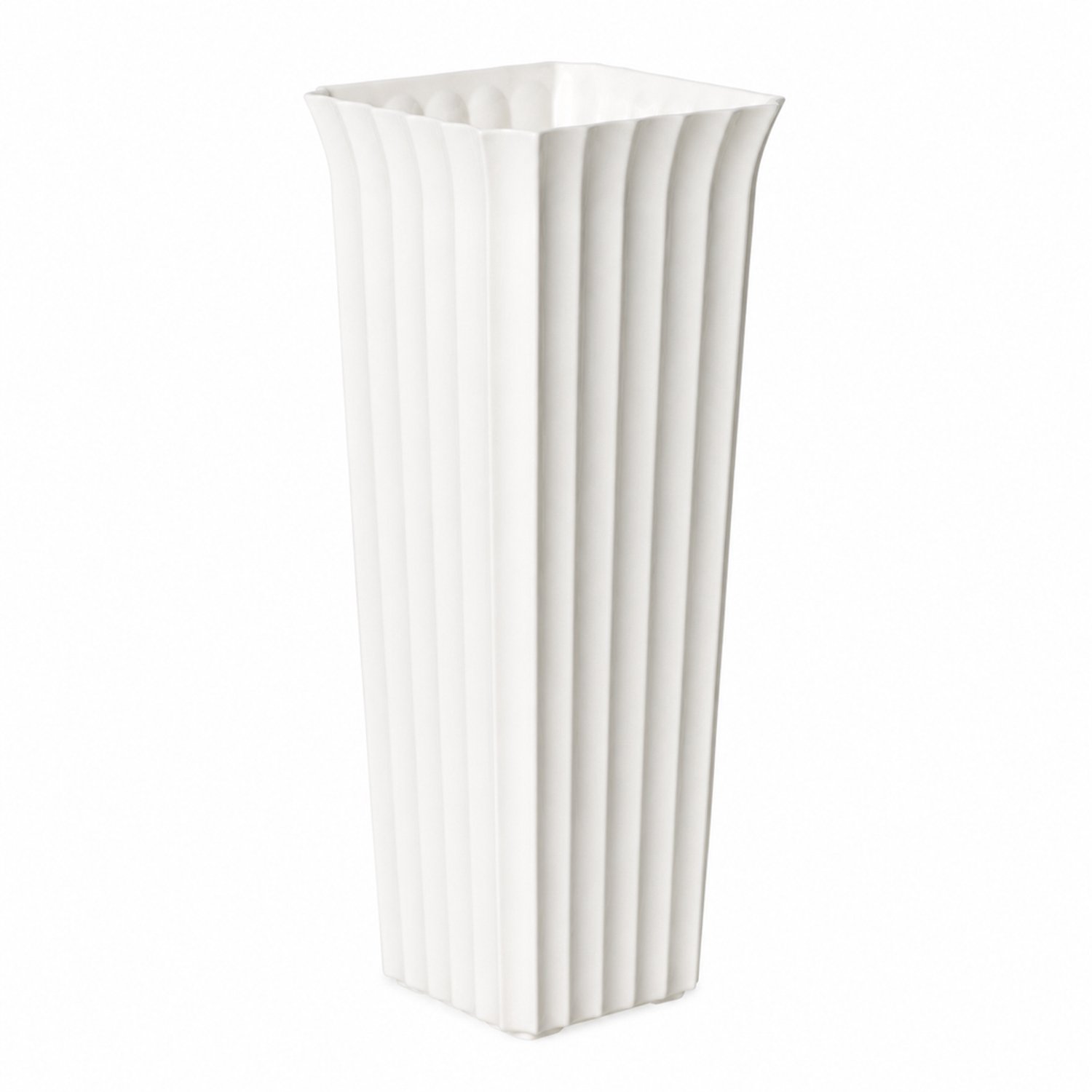 SWGOTA Witte kunststof vaas 8,5 x 8,5 x 19,5 cm met verticale ribbels en uitlopende vierkante opening