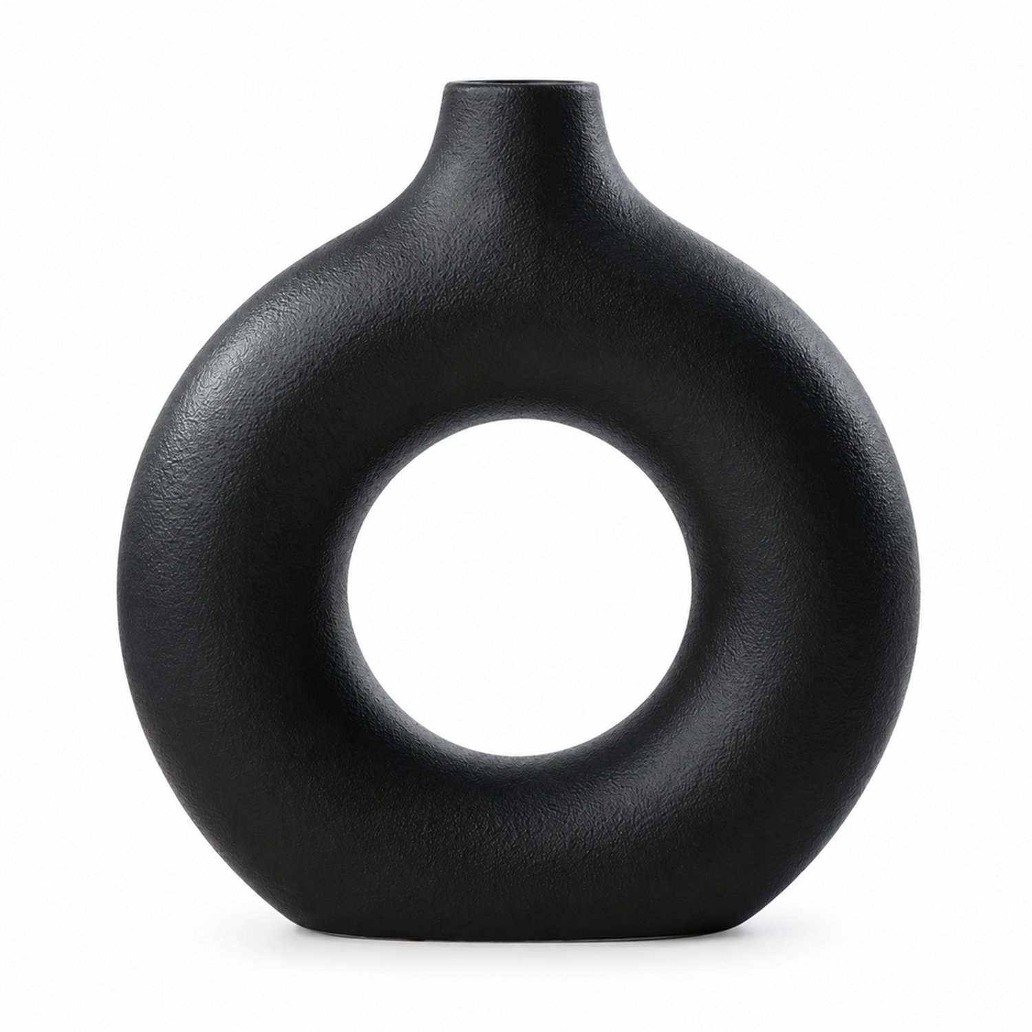 SWGOTA Zwarte donutvaas groot - 21,5 x 23,3 cm - Ringvorm met open midden - Vaasopening 4 cm - Tafeldecoratie