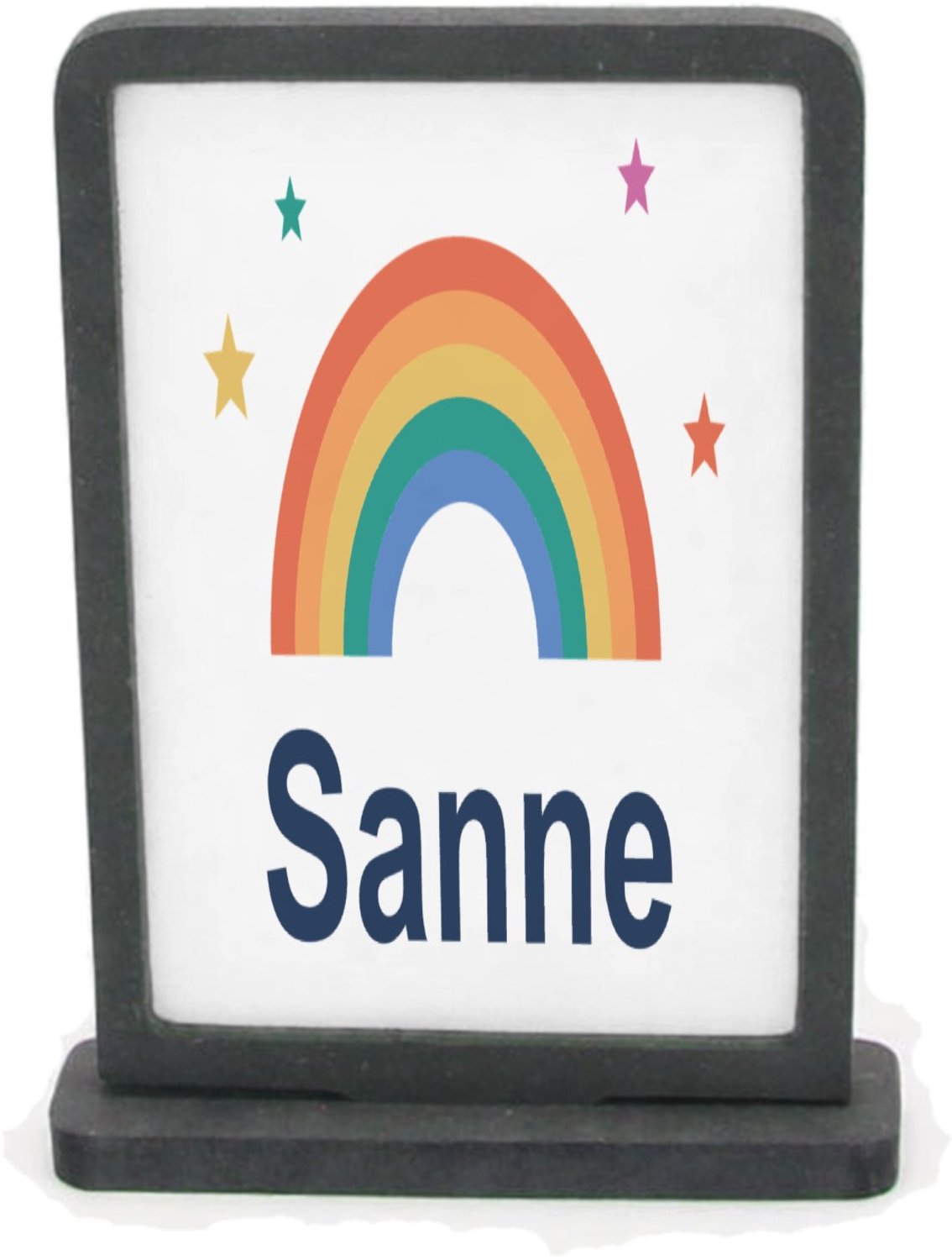 Mr Cadeautjes Houten fotolijst rechthoek met MDF inleg - design Regenboog met naam Sanne | cadeau Wit