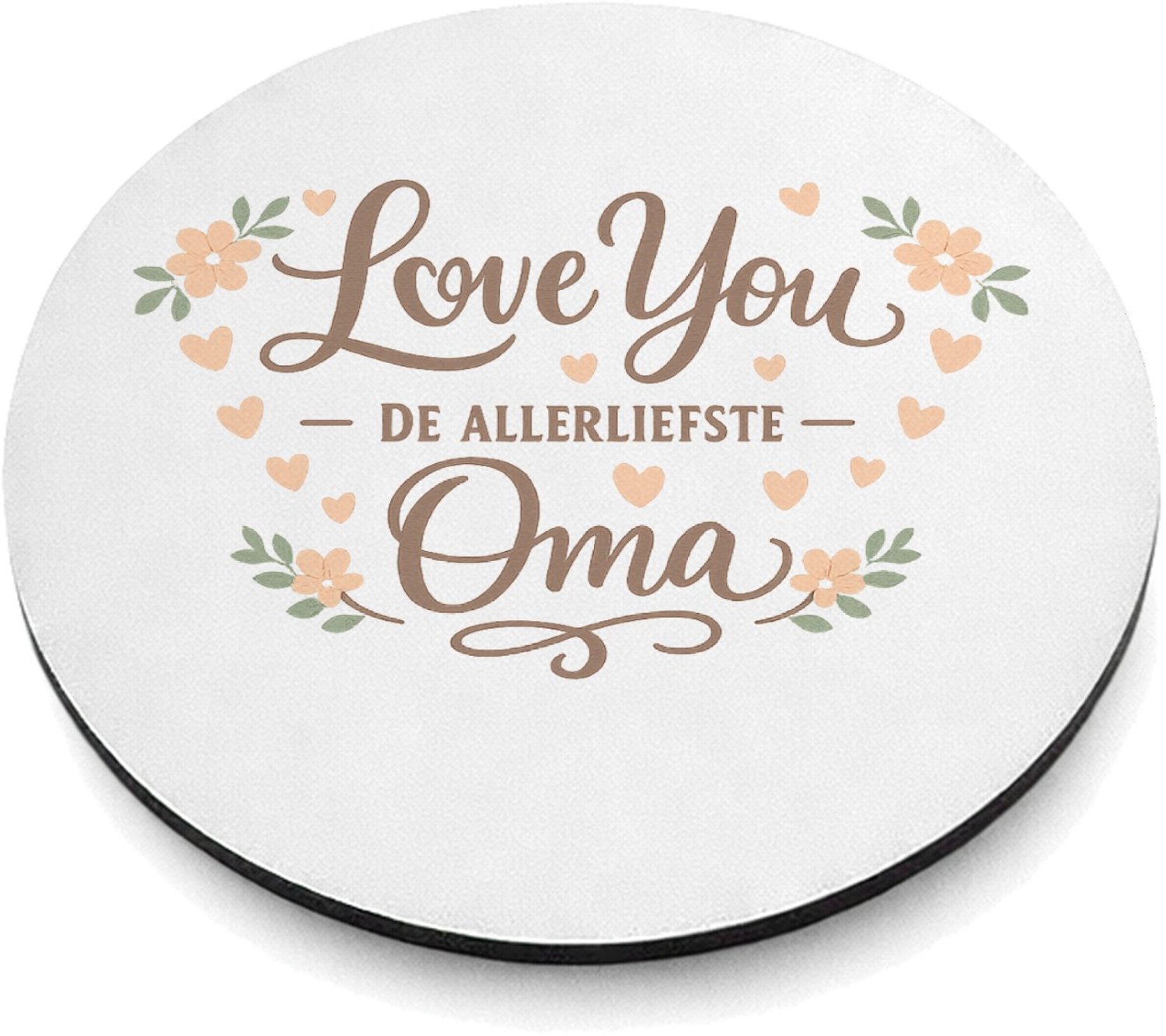 Mr Cadeautjes MDF magnetische fotolijst rond Ø 9,5 - design Een liefdevolle familieboodschap met zachte bloemaccenten en | cadeau Wit