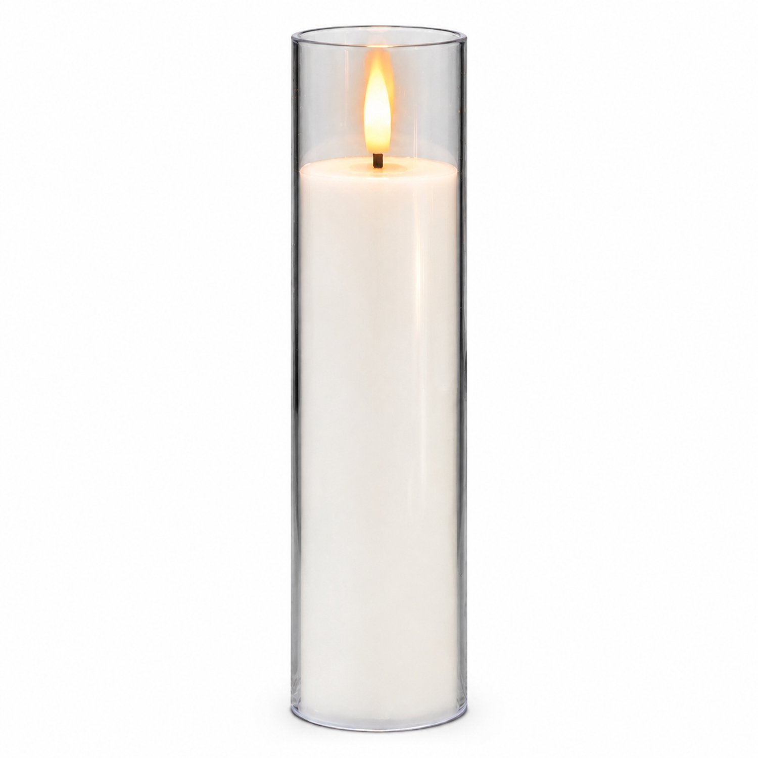 SWGOTA led kaarsen - ivoorkleurige LED-kaars, 5,5 x 20 cm, warme vlampunt en transparante cilindervormige behuizing, voor 2 AA-batterijen, niet inbegrepen