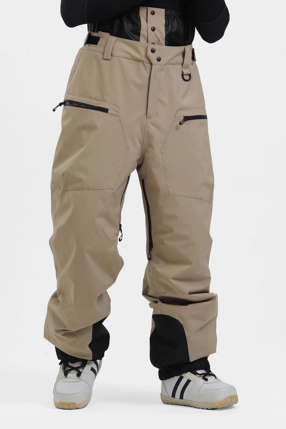 GSOU SNOW Gevoerde baggy ski- en snowboardbroek met afneembare bretels 15K waterdicht Creme