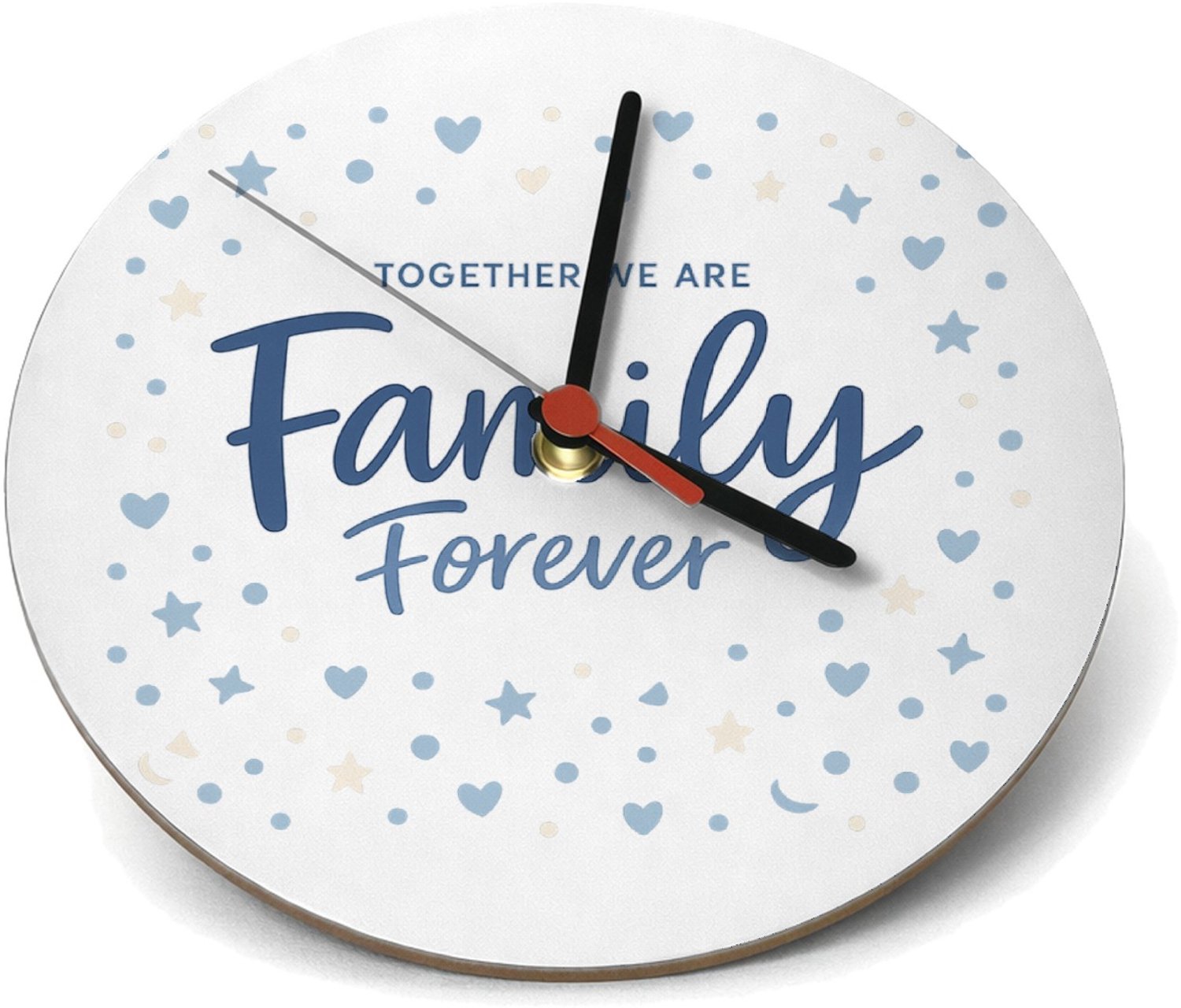 Mr Cadeautjes Klok rond Ø 19 - design Een rustige familietypografische print met een speels stippe | cadeau Wit