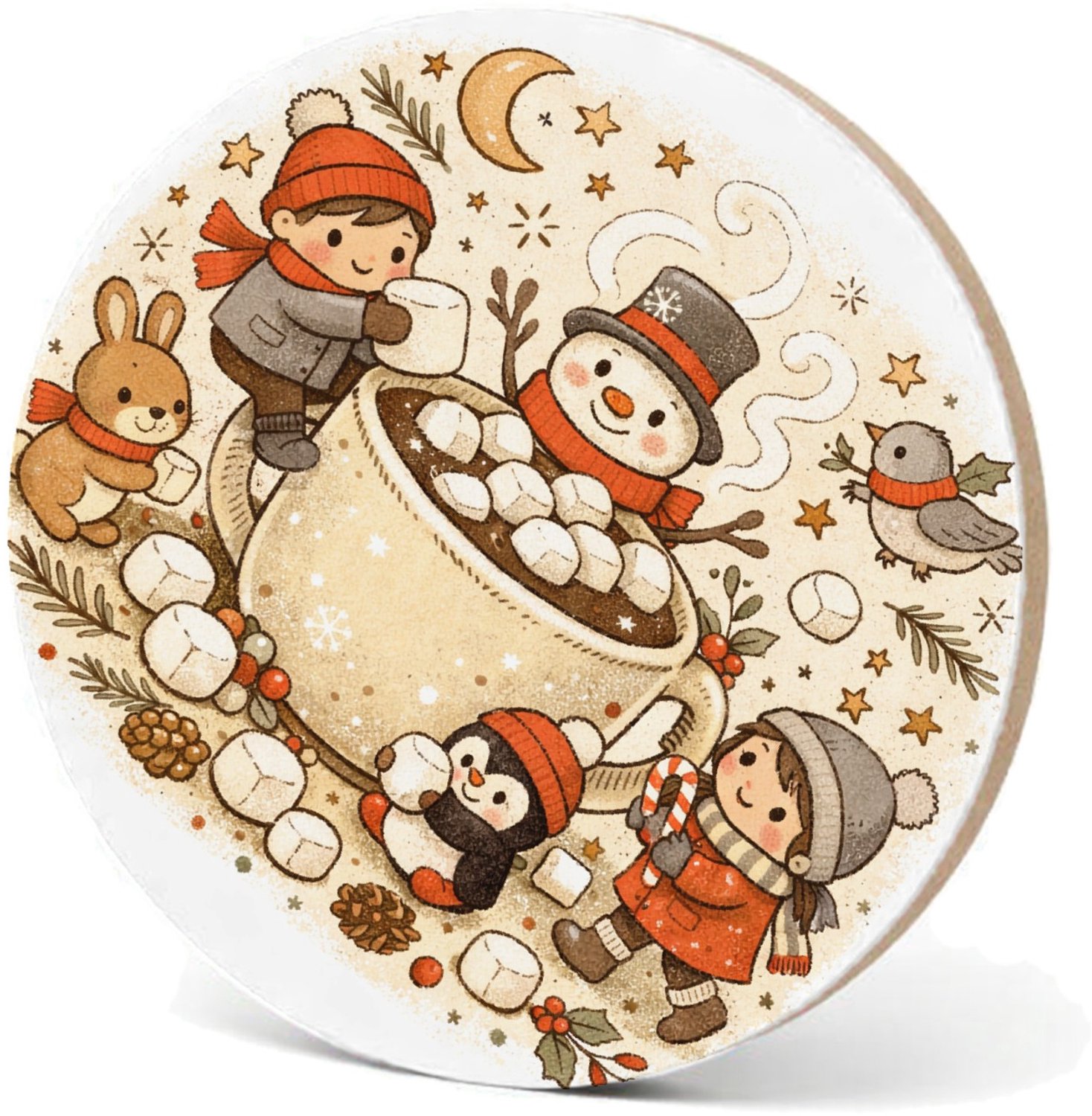 Mr Cadeautjes MDF fotolijst - design Een knusse winterkeuken-scène met bewegende figuren rond een | cadeau Wit