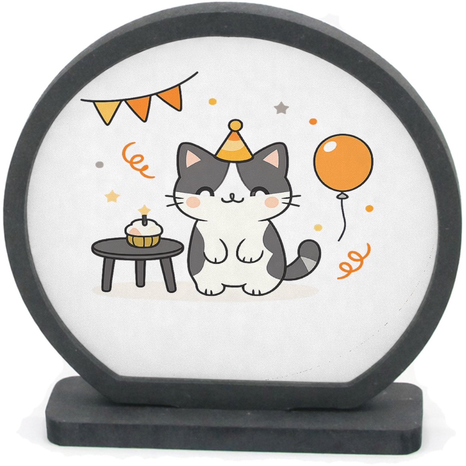 Mr Cadeautjes Houten fotolijst rond met MDF inleg - design Een minimalistische verjaardagsillustratie met een hond die | cadeau Wit