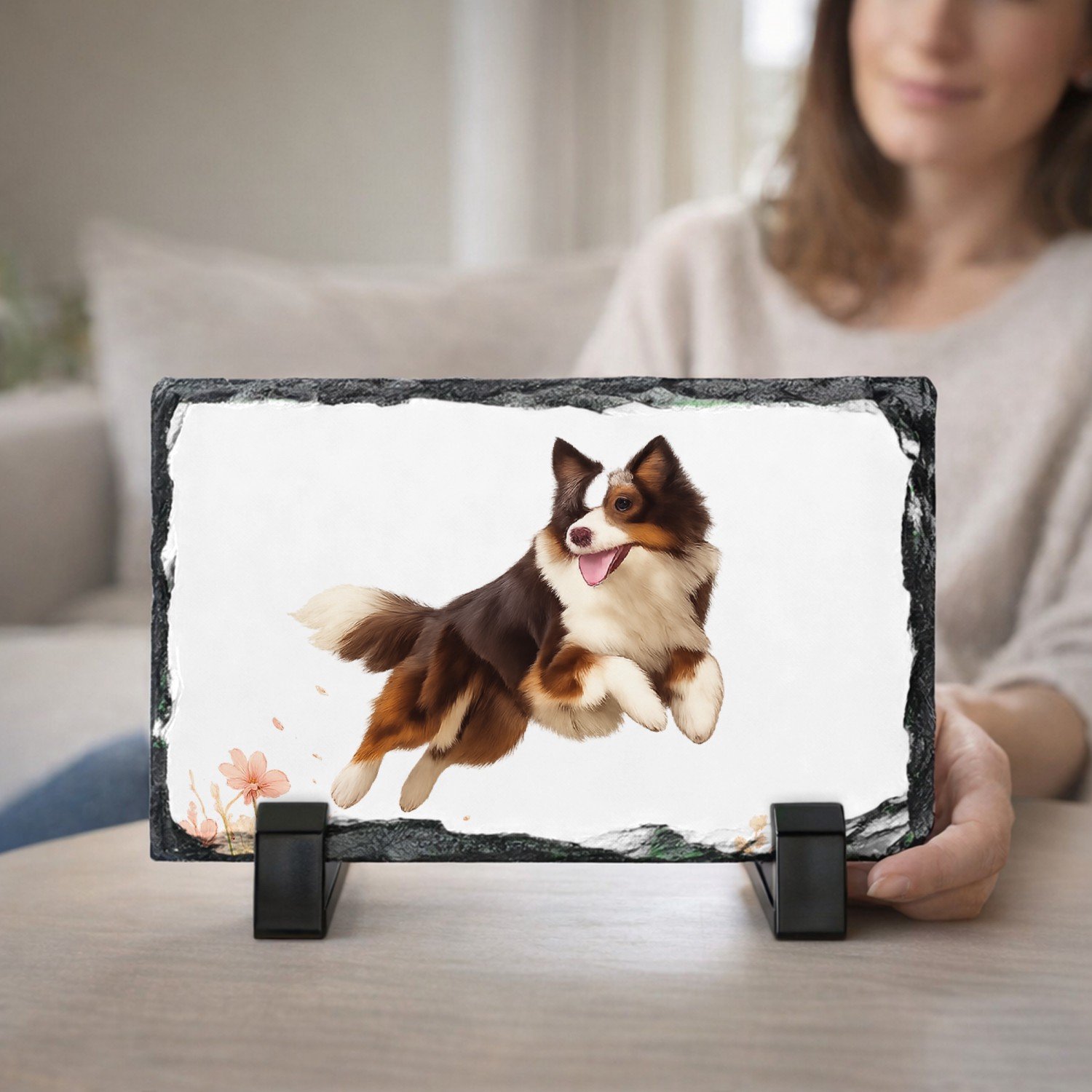Mr Cadeautjes Leisteen rechthoek 14 x 9 - design Een krachtige, dromerige dierenprint met één hoofdfiguur in | cadeau Wit