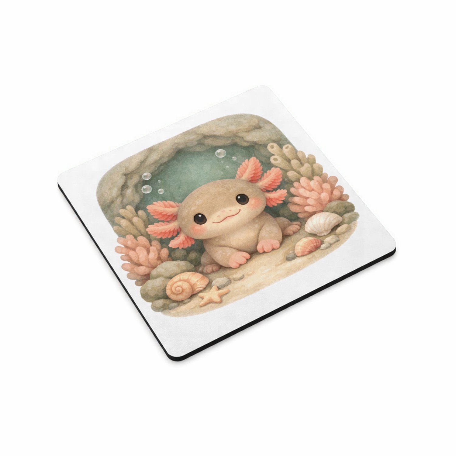Mr Cadeautjes MDF magnetische fotolijst vierkant 9,5 - design Een frontaal afgebeeld onderwaterdiertje in een zachte koraa | cadeau Wit