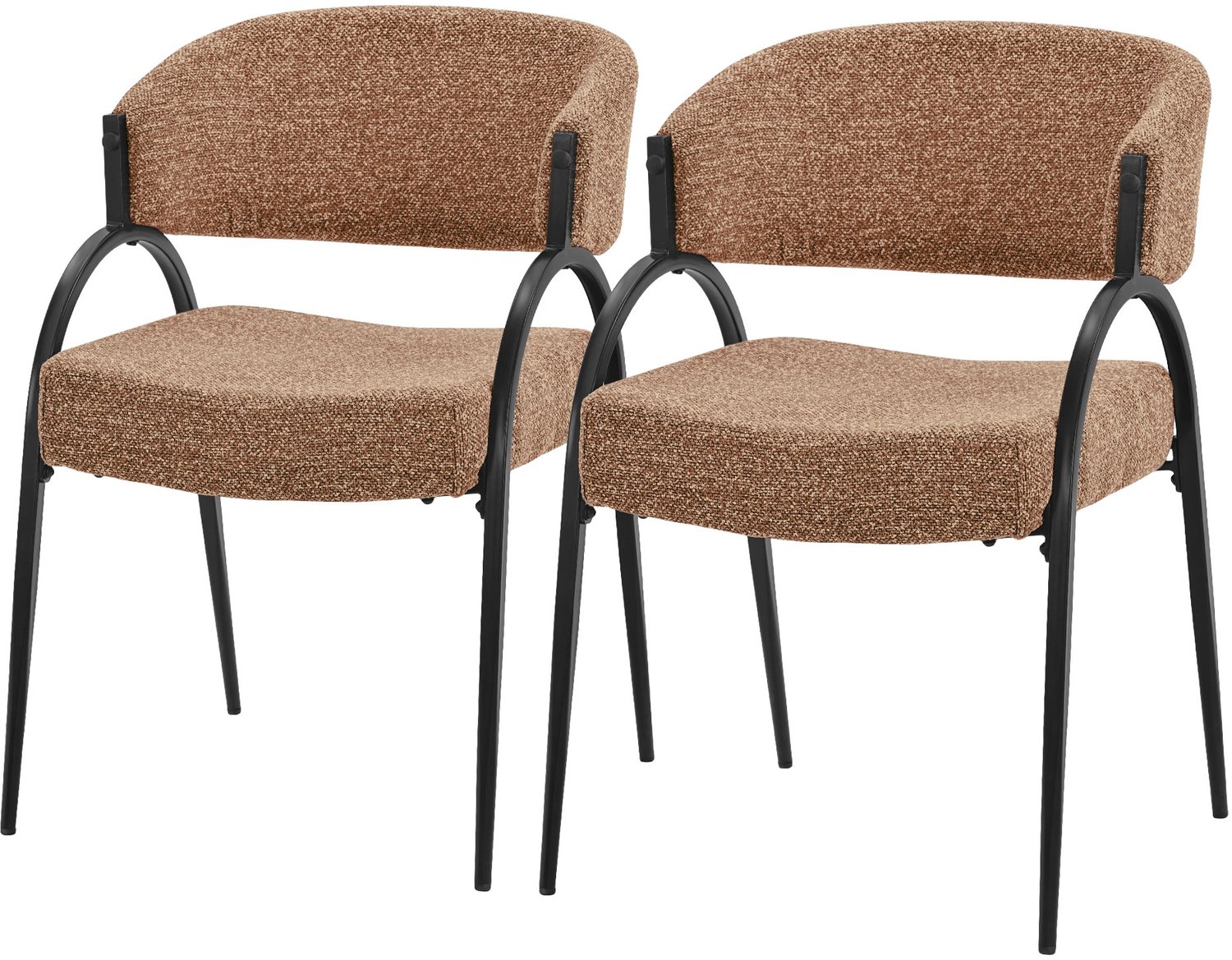 ml-design Eetkamerstoelen set van 2 met armleuningen bouclé stof bekleding, stoelen met gebogen rugleuning, comfortabele bekleding voor de keuken, woonkamer en het bureau, robuust stalen frame 120 kg, moderne armstoelen met schuimvulling, rood Red