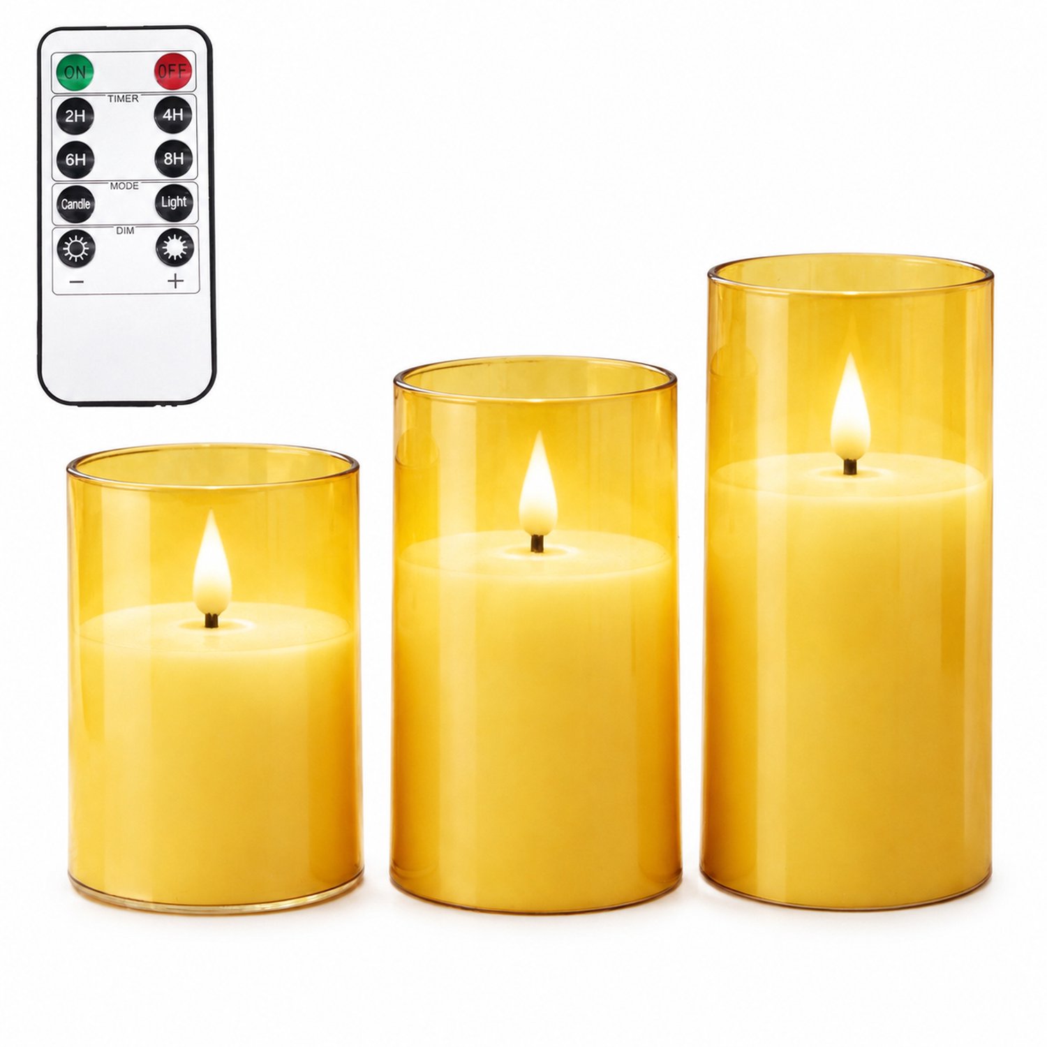 SWGOTA led kaarsen goudkleurig, 3 stuks per doos, druppelvormige vlam, verschillende hoogtes, met afstandsbediening, voor bruiloften en verjaardagen