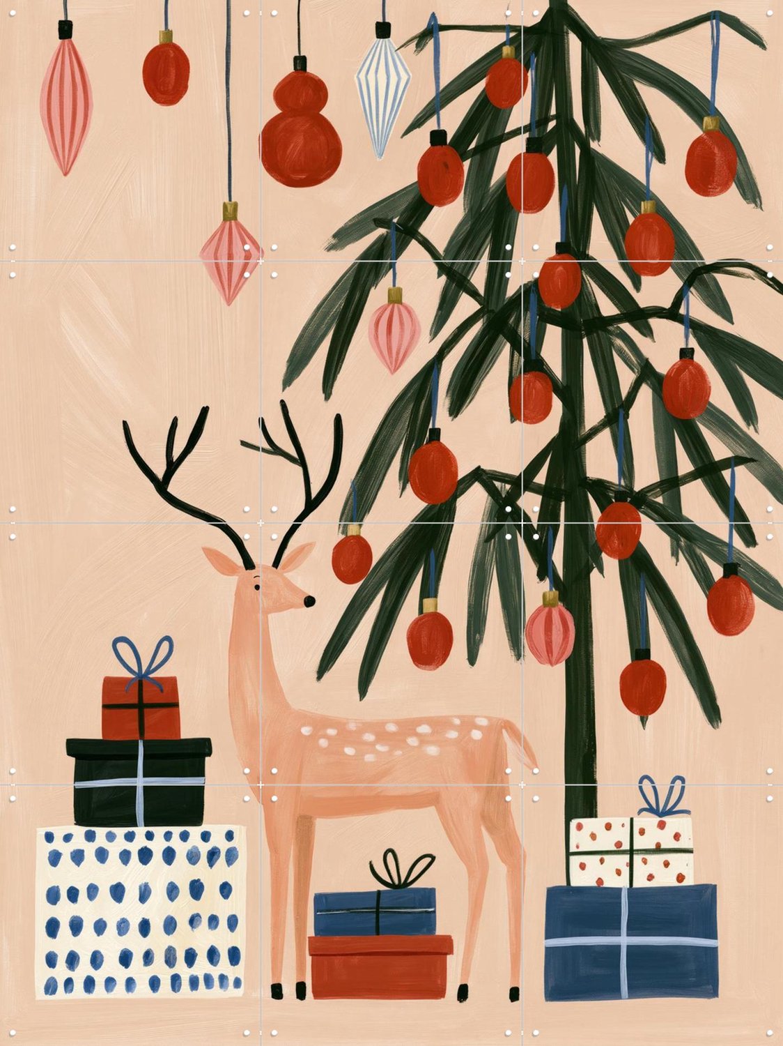 IXXI Cadeautjes Voor Iedereen, Atelier Pommeline - 60 x 80 cm - Grote wanddecoratie en posters - Decoratieve kunsten, Fantasierijk, Kleurrijk Rood / Beige