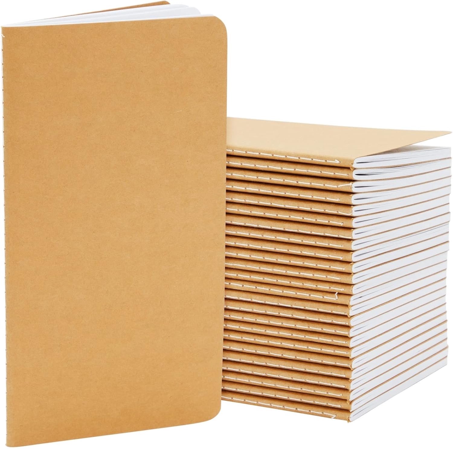 Dailygoods- Notitieboek 24-Pack - Gevoerd Notitieboekje - Kraftpapier - Dagboek - Schoolnotities - 80 pagina's - 10 x 20,5 cm - Schrijfblok