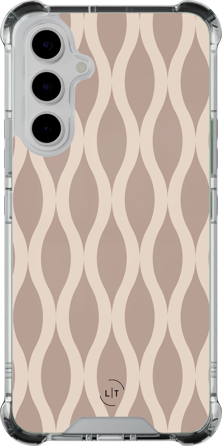Shockproof hoesje - Geschikt voor Samsung Galaxy A55 - Abstract beige - Extra sterke case - TPU/polycarbonaat - Print / Illustratie - Beige, Transparant