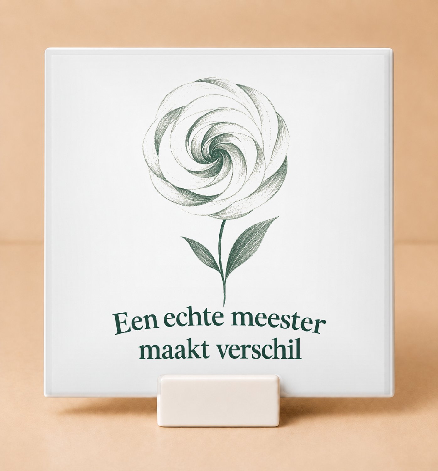 Bedruk King Inspirerende vintage botanische Klasbaas Tegel – Sfeervolle muurdeco voor leerkrachten en scholen - 11 x 11 cm met houder Wit