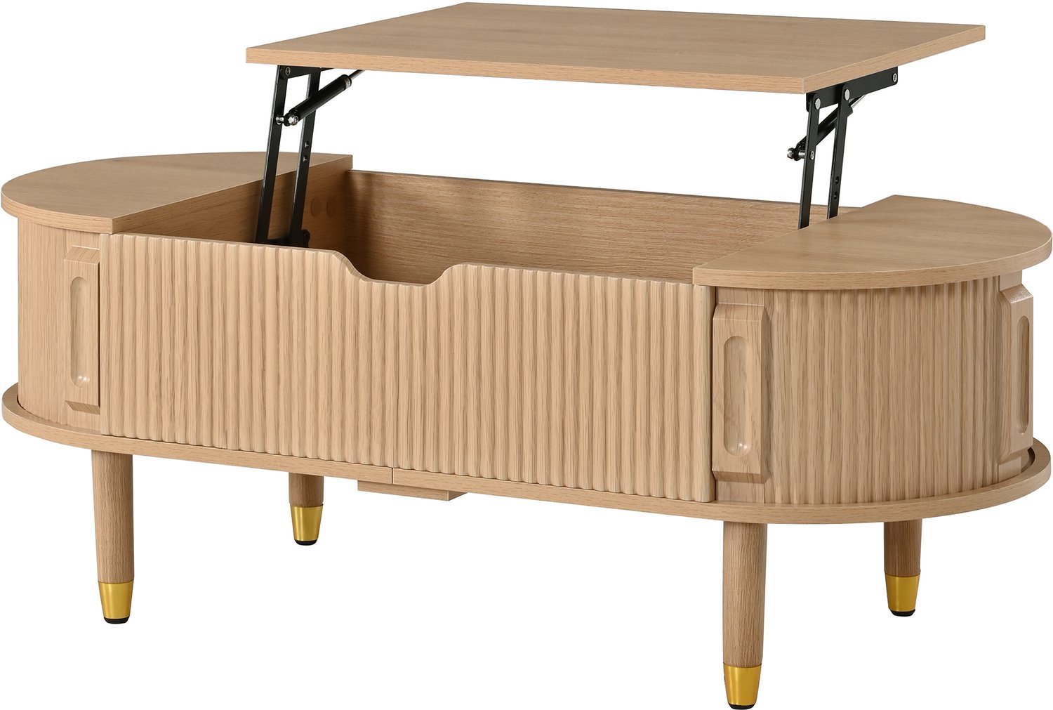 SONNENH Ovale salontafel met liftblad en schuifdeuren - MDF en rubberhout - Naturel - 110 x 48 cm