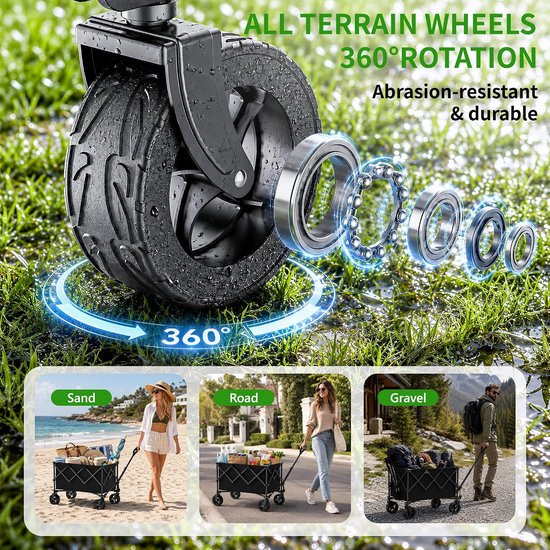 SnelShoppen - Festival Trolley Utility Wagon Cart 140L Capaciteit met Uittrekbare Handgreep voor Tuinieren, Kamperen, Winkelen en Buitenactiviteiten — afbeelding 5