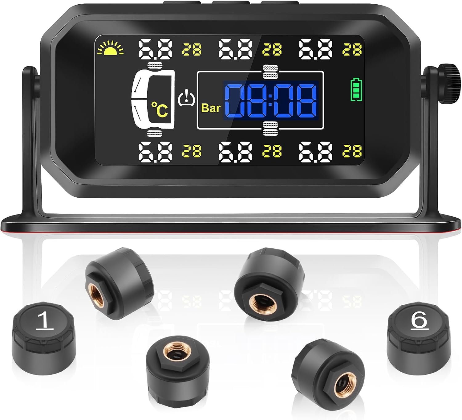 SnelShoppen - TPMS Bandenspanning Monitoring Systeem voor Trucks, Caravans, Coaches, Motorhomes, 6 Sensoren, Max 8bar/116psi, Temperatuurwaarschuwinge