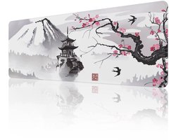 EFISH Japanese kersenbloesem wit muiskussen (800 × 300 × 3 MM) verlengde grote muismatbureau bureaukussen, gestikte - ShopVlot