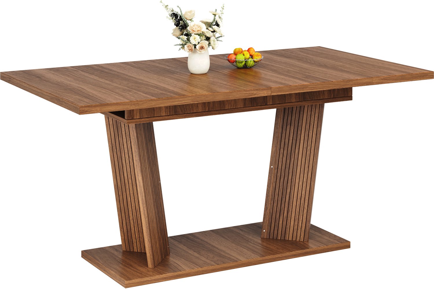 SONNENH Uitschuifbare eettafel - 120 tot 160 cm - Dubbele geribde steun - Donkerbruine houtlook