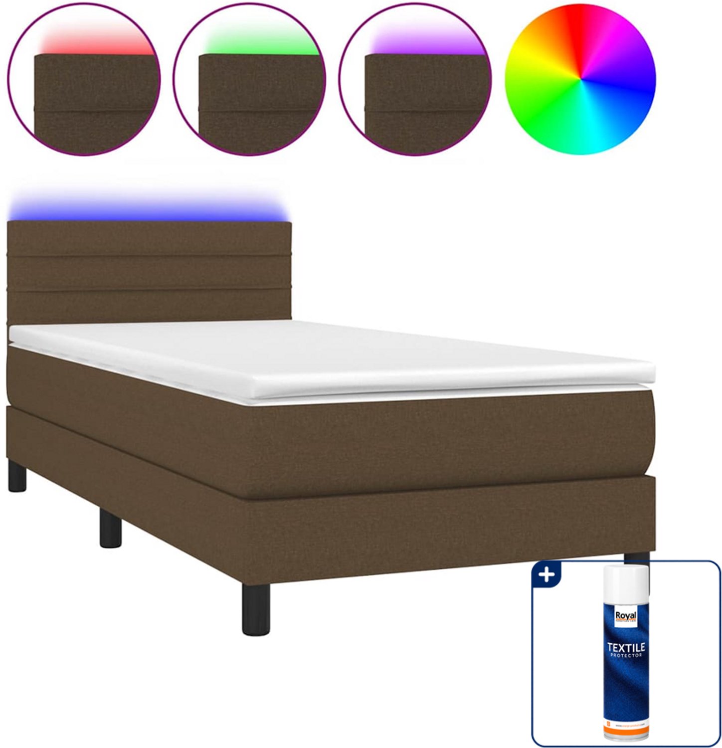 vidaXL boxspring met matras en led - 80 x 200 cm - donkerbruin - Inclusief textielbeschermer 500 ml