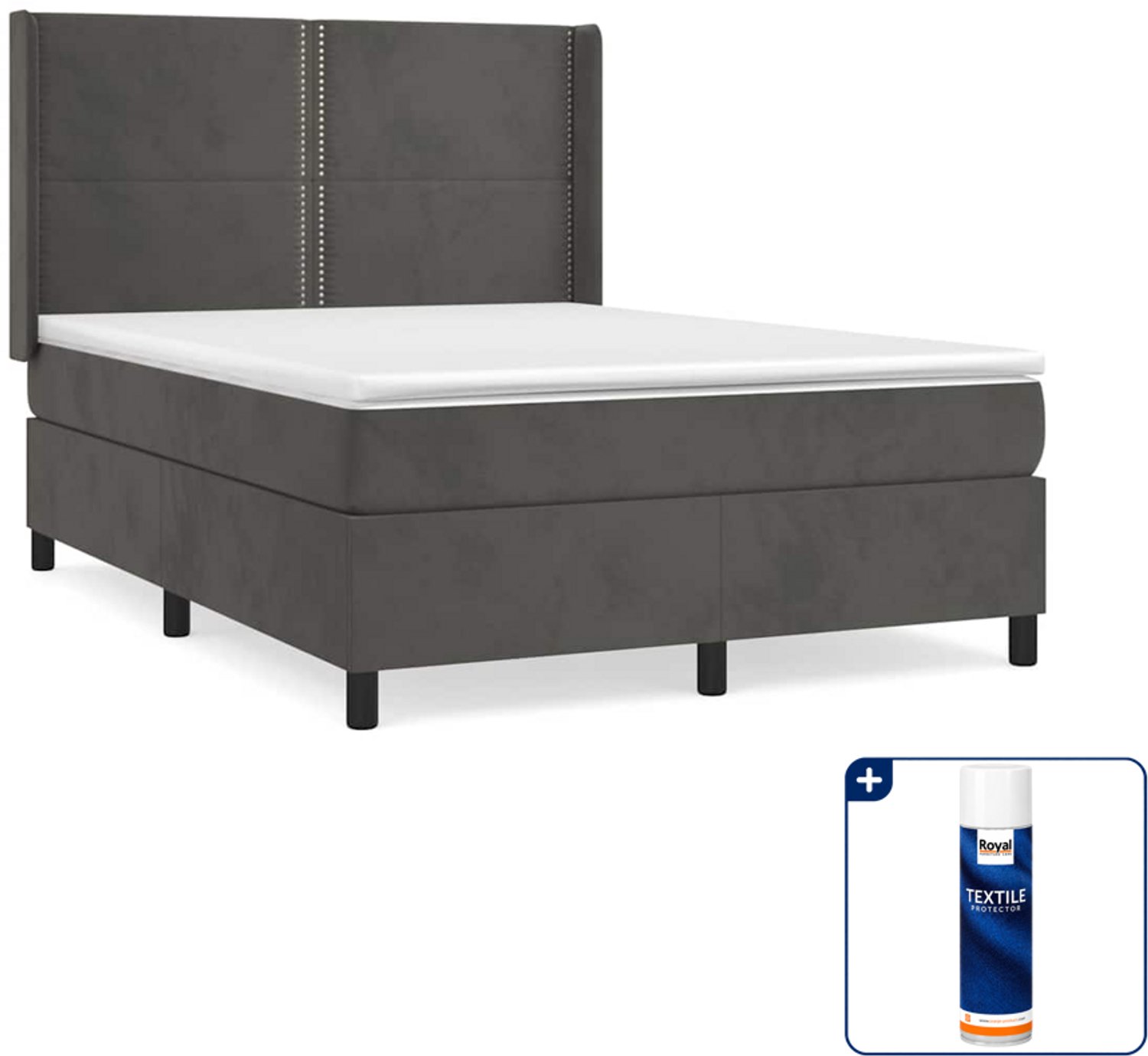 vidaXL boxspring met matras - Small double - 140 x 200 cm - donkergrijs - Inclusief textielbeschermer 500 ml
