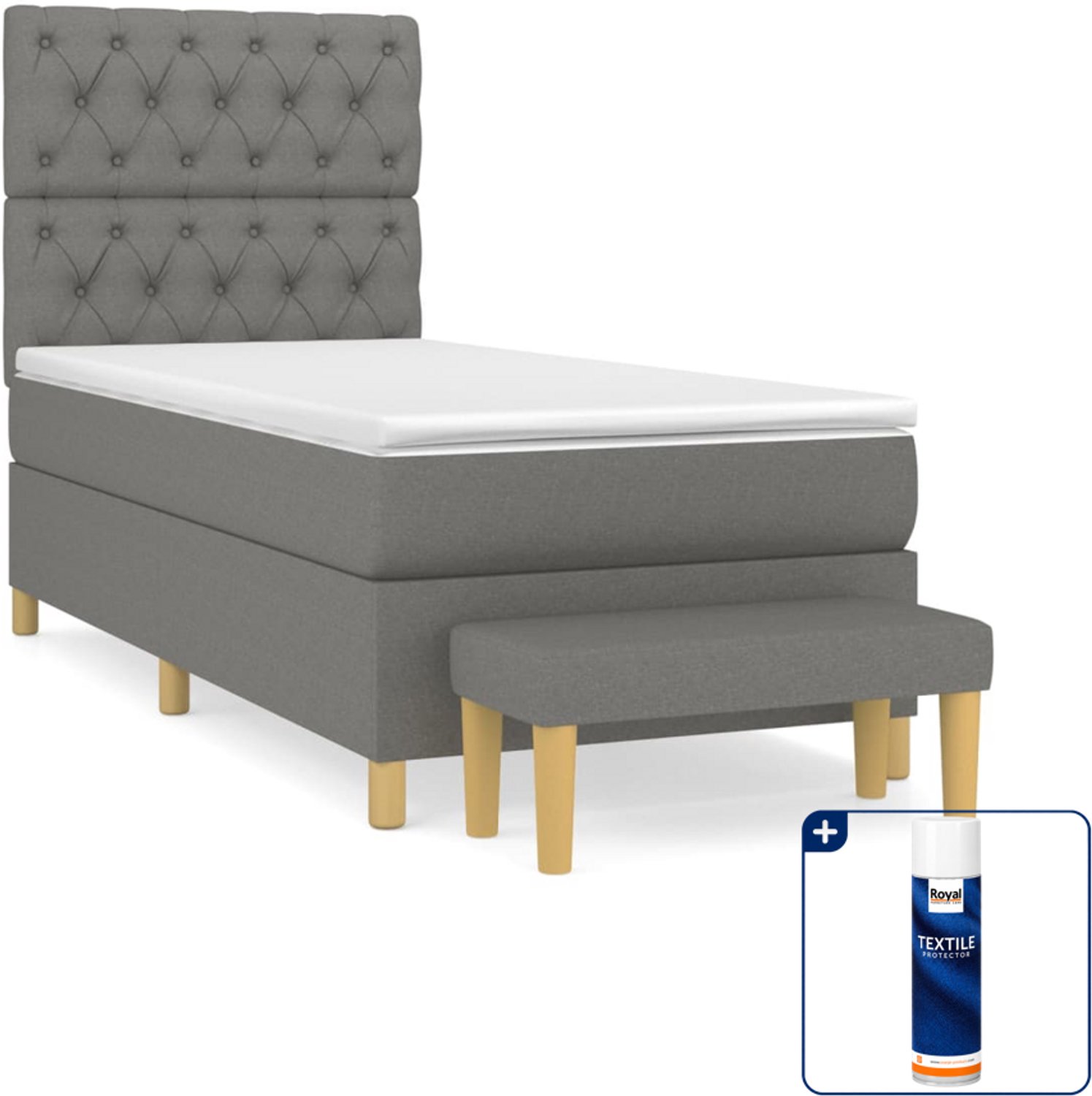 vidaXL boxspring met matras en bankje - 80 x 200 cm - donkergrijs - Inclusief textielbeschermer 500 ml