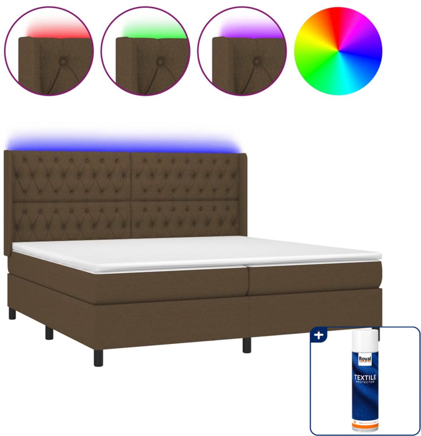 vidaXL Boxspring Super kingsize - 200 x 200 cm - donkerbruin - Inclusief textielbeschermer 500 ml