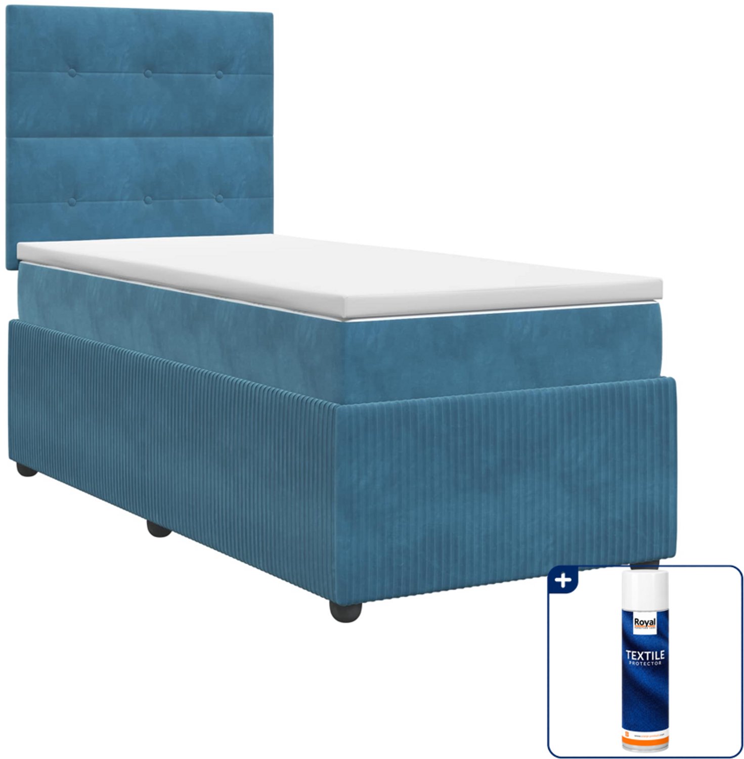 vidaXL boxspringbed met matras - 90 x 200 cm - blauw - fluweel - Inclusief textielbeschermer 500 ml