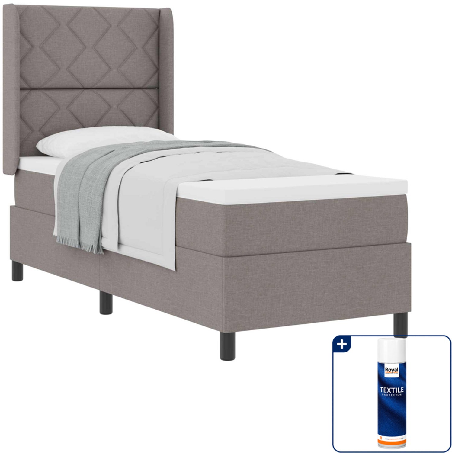 vidaXL boxspringbed - 90 x 190 cm - taupe - Inclusief textielbeschermer 500 ml