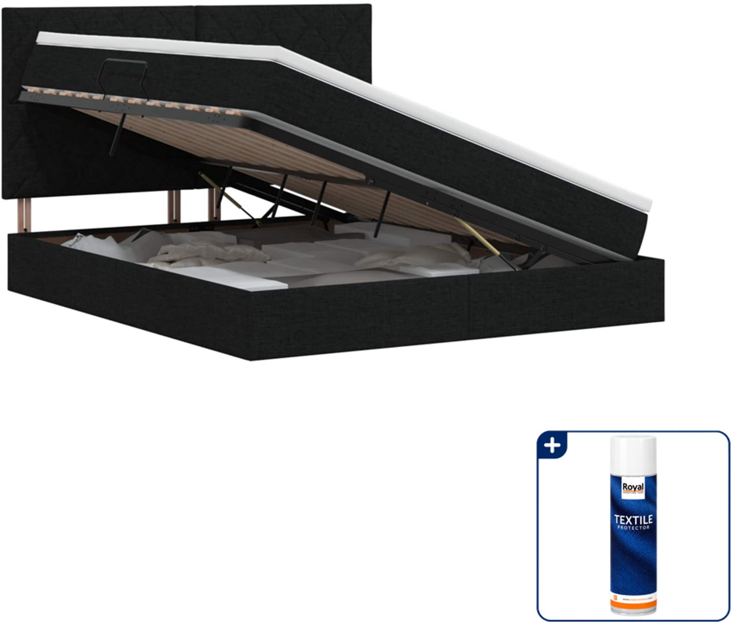 vidaXL opbergbed met matras - 140 x 190 cm - zwart - Inclusief textielbeschermer 500 ml