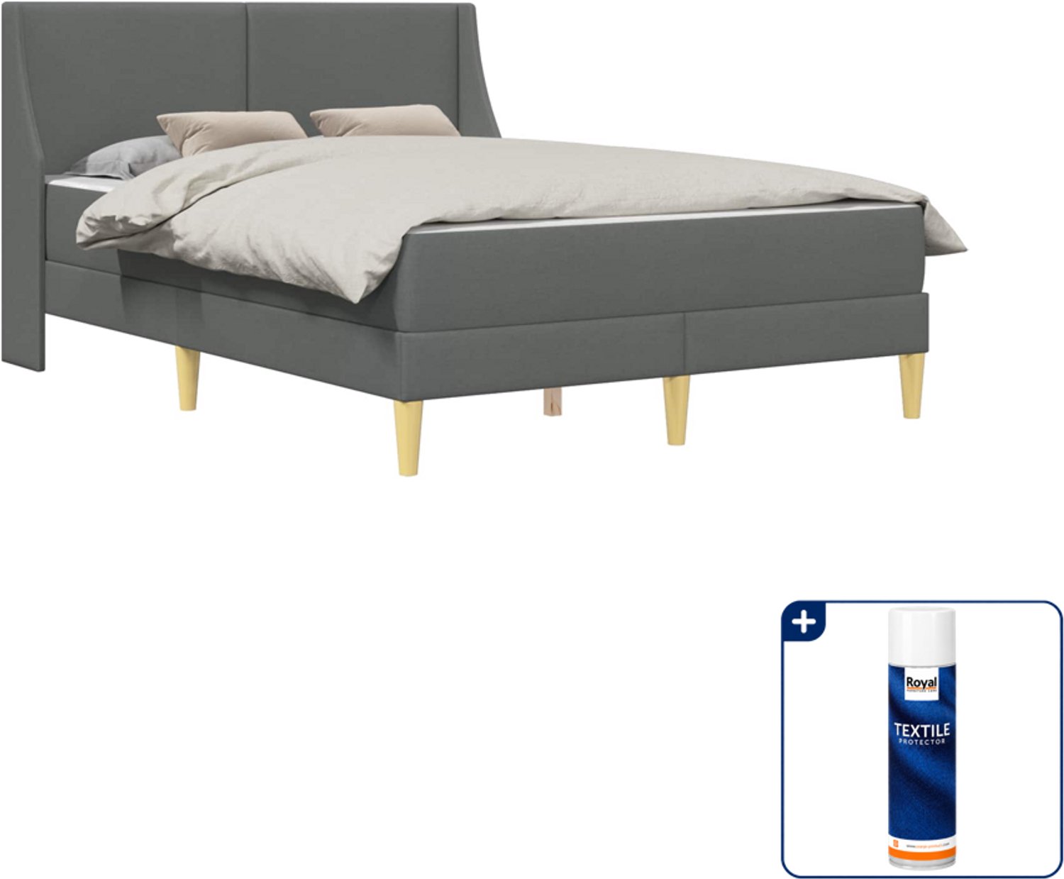 vidaXL Bedframe met matras - Queensize - 160 x 200 cm - donkergrijs - Inclusief textielbeschermer 500 ml Donker Grijn